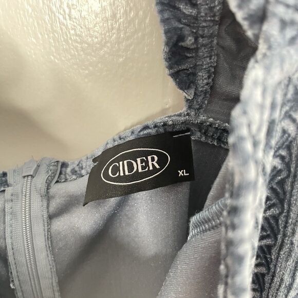 Cider Velvet Midi Dress XL Blue Stretch Textured Ruffle Y2K Sweetheart Party - Picture 5 of 7